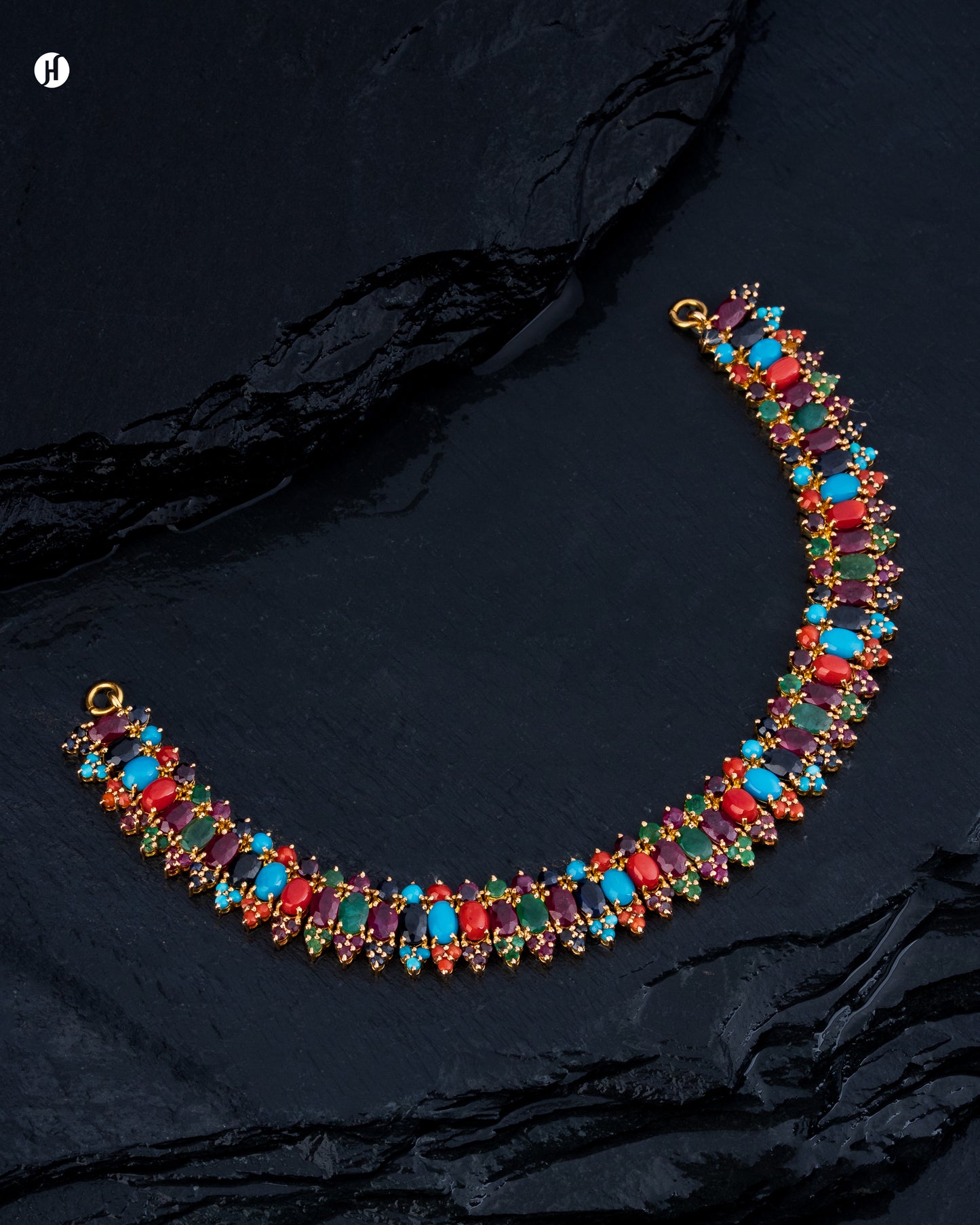 21Karat Yellow Gold Pakistani Oval Multi-Gemstone Necklace Set for Ladies.