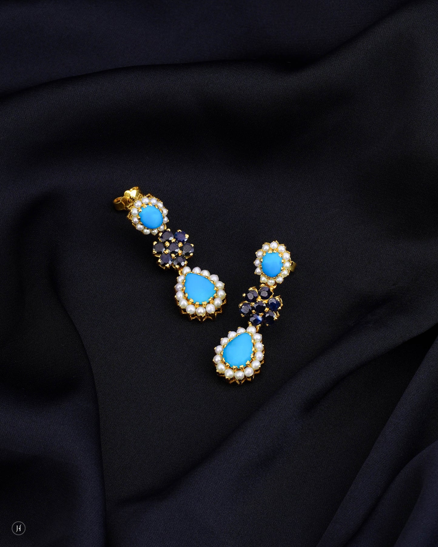 21Karat Yellow Gold Pakistani Oval Turquoise Earrings | Online Jewellery Store in Dubai