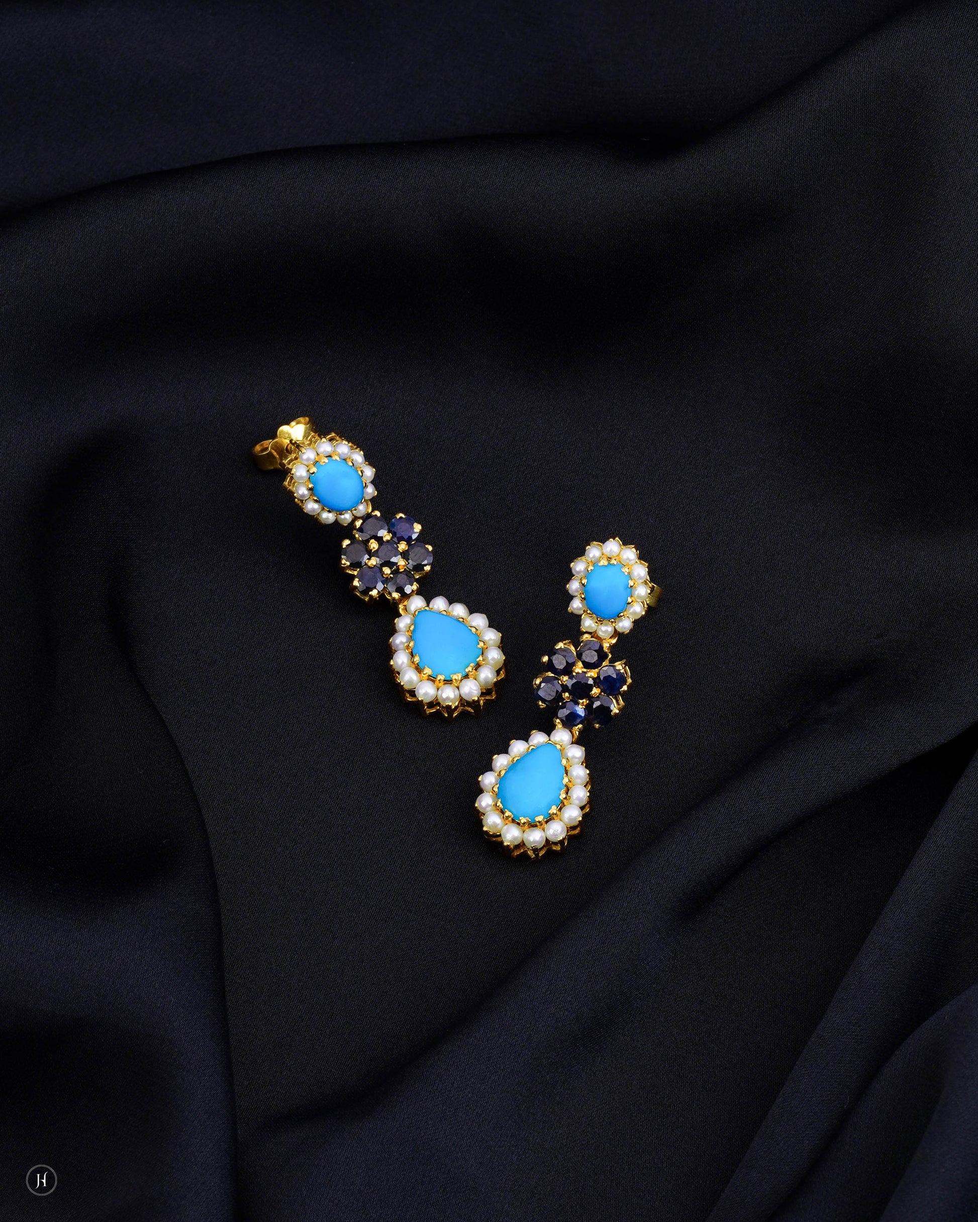 21Karat Yellow Gold Pakistani Oval Turquoise Earrings | Online Jewellery Store in Dubai
