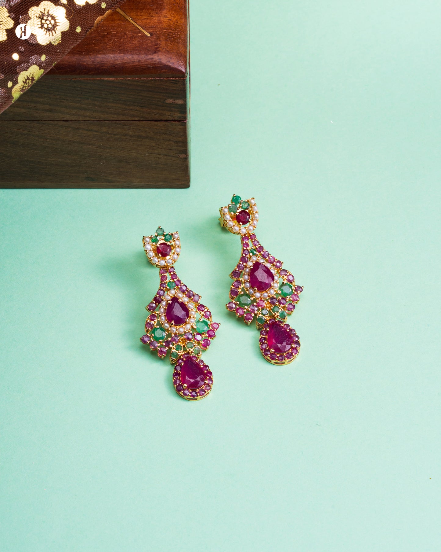 21Karat Yellow Gold Pakistani Pear-Drop Ruby Gemstone Earrings for Khaleeji and Emirati women | online jewellery store in UAE