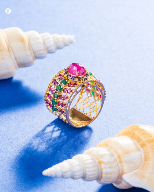 21Karat Yellow Gold Pakistani Ruby & Emerald Ring for women in UAE | online jewellery store