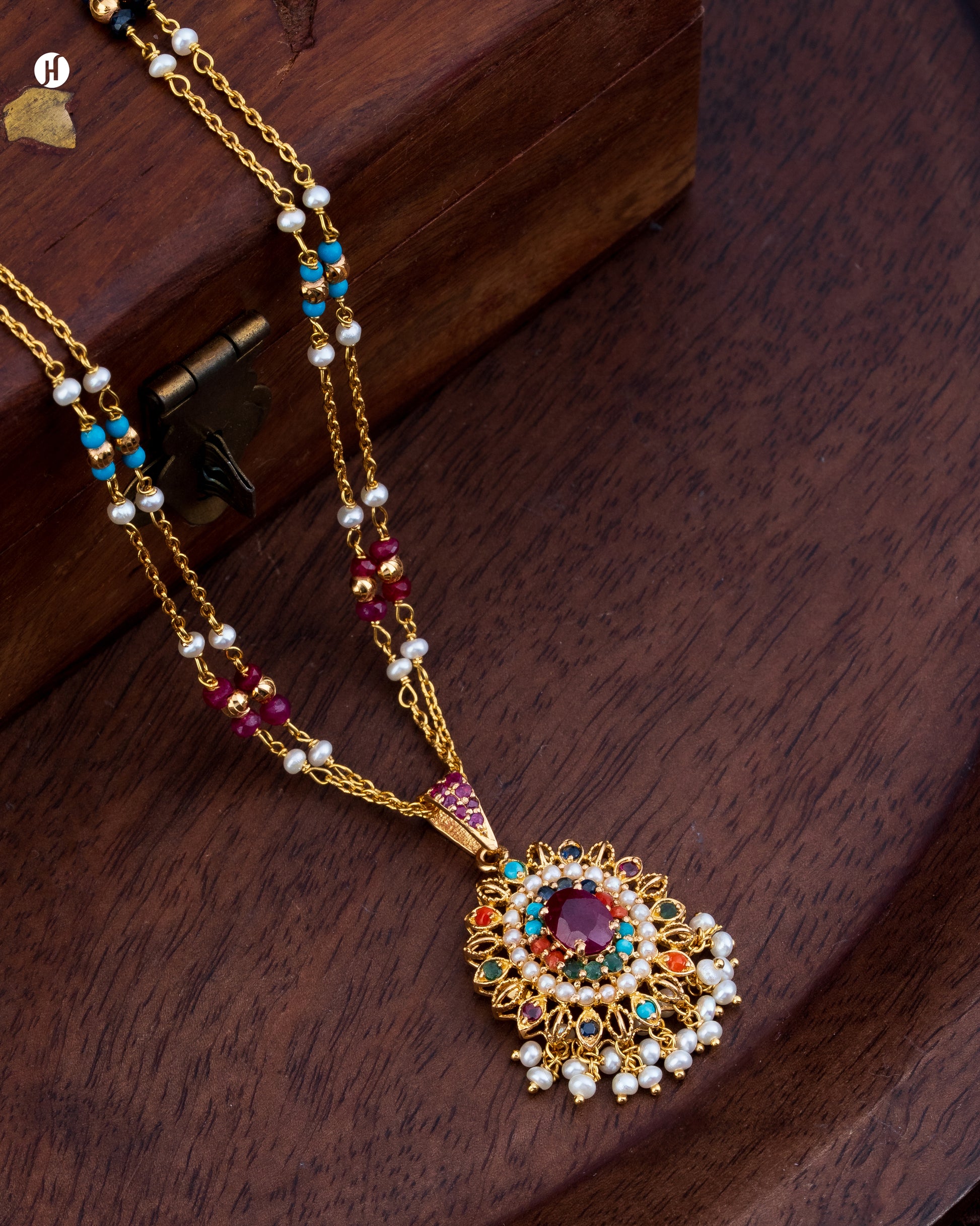 21Karat Yellow Gold Pakistani Ruby & Multi-Gemstone Pearl Necklace | Online Jewellery Store for Khaleeji Women