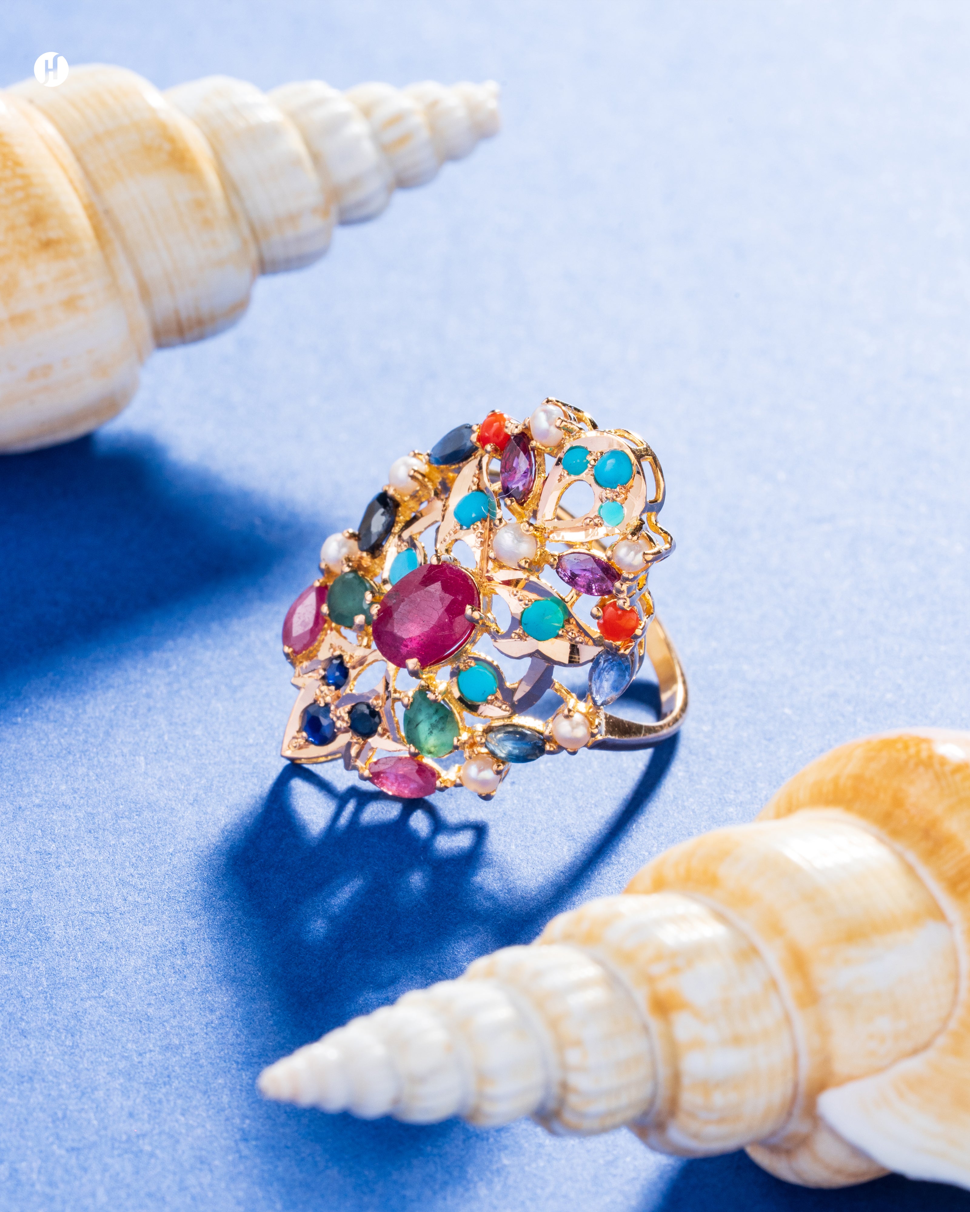 21K Gold Pakistani Ruby & Multi-Gemstone Ring For Emirati Women In UAE ...