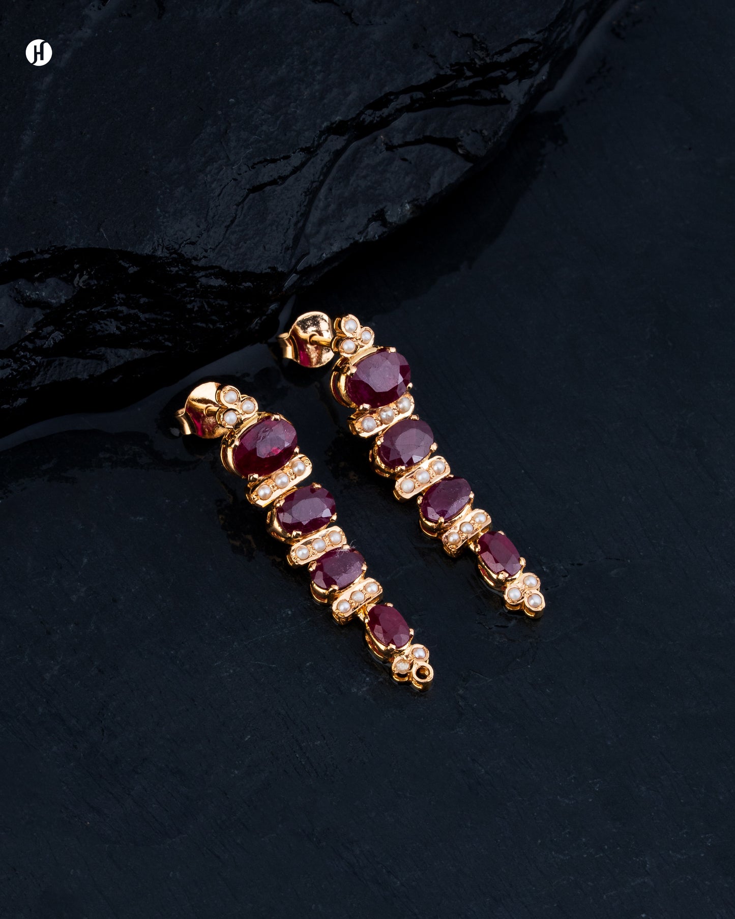 21Karat Yellow Gold Pakistani Ruby & Pearl Oval Stone Drop Earrings | Buy Bridal Jewellery Store in Sharjah, UAE.