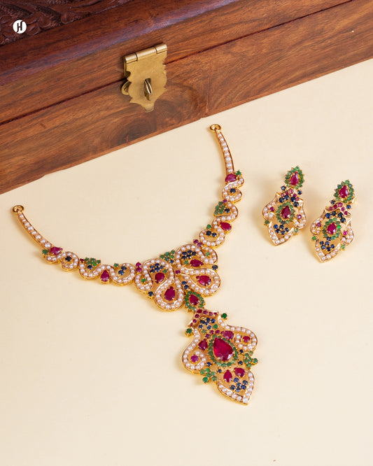 21Karat Yellow Gold Pakistani Ruby Teardrop Choker Set | Online jewellery Store