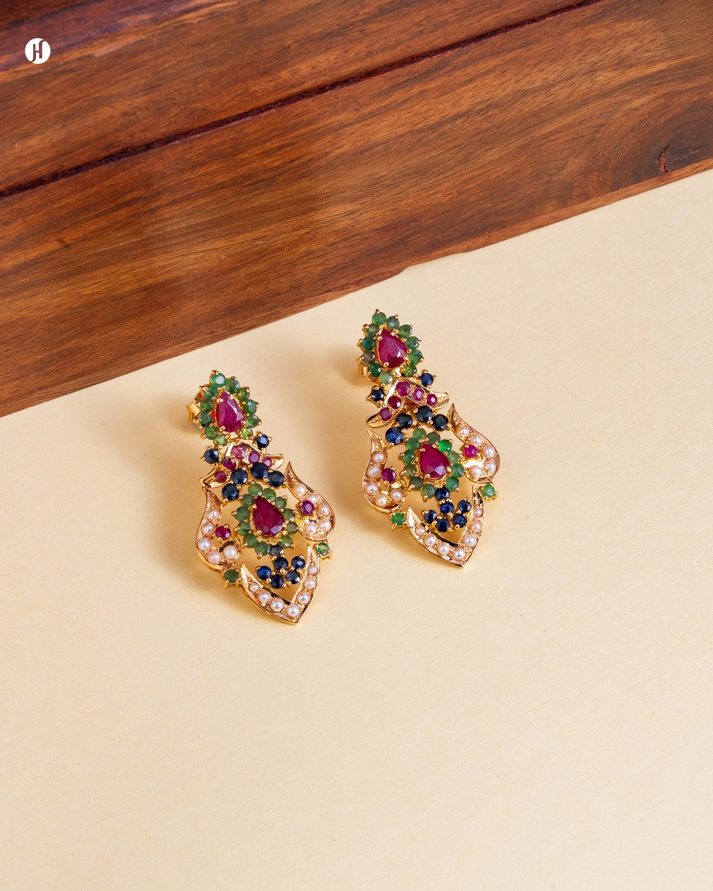 21Karat Yellow Gold Pakistani Ruby Teardrop Erarrings | Online jewellery Store