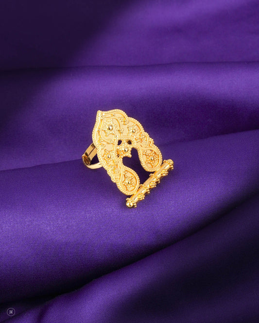 21Karat yellow gold Bahraini traditional ring features a dot gold ball motif, adorned with lustrous freshwater pearls - J.H Jewellers - Online Gold Shop in Dubai and Sharjah - UAE