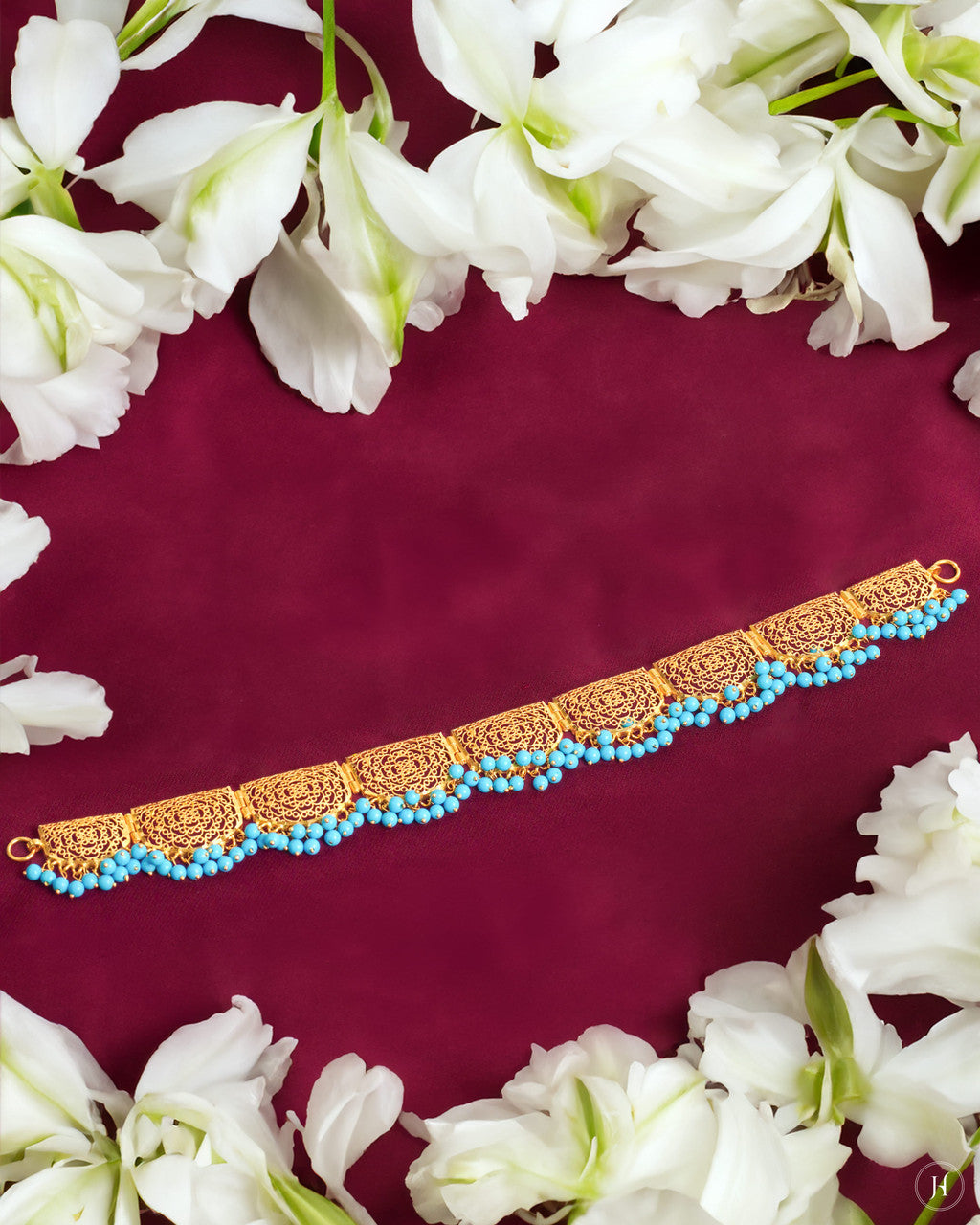 21K Yellow Gold Bahraini Turquoise Choker Necklace