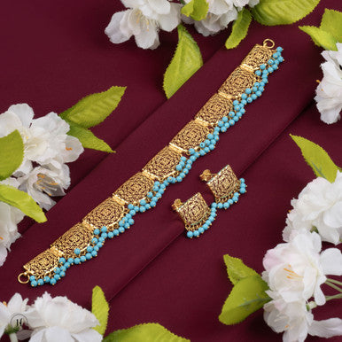 21K Yellow Gold Bahraini Turquoise Choker Set