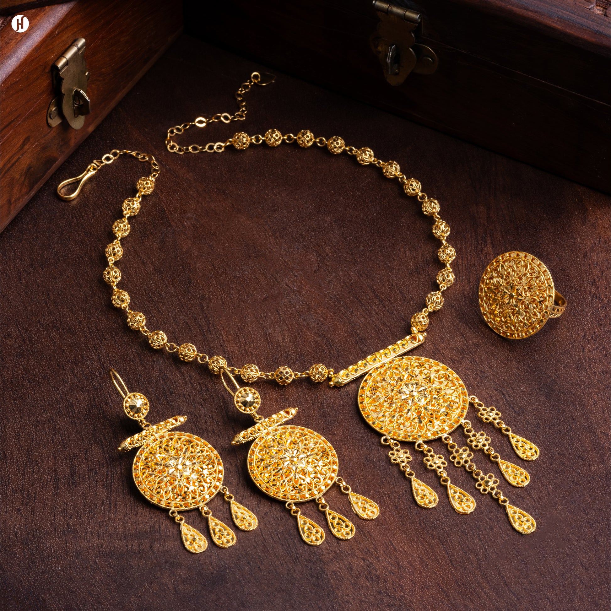 NK00420set21K Yellow Gold Bahraini Coin Necklace Set for ladies