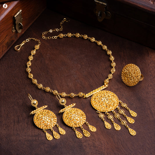 NK00420set21K Yellow Gold Bahraini Coin Necklace Set for ladies
