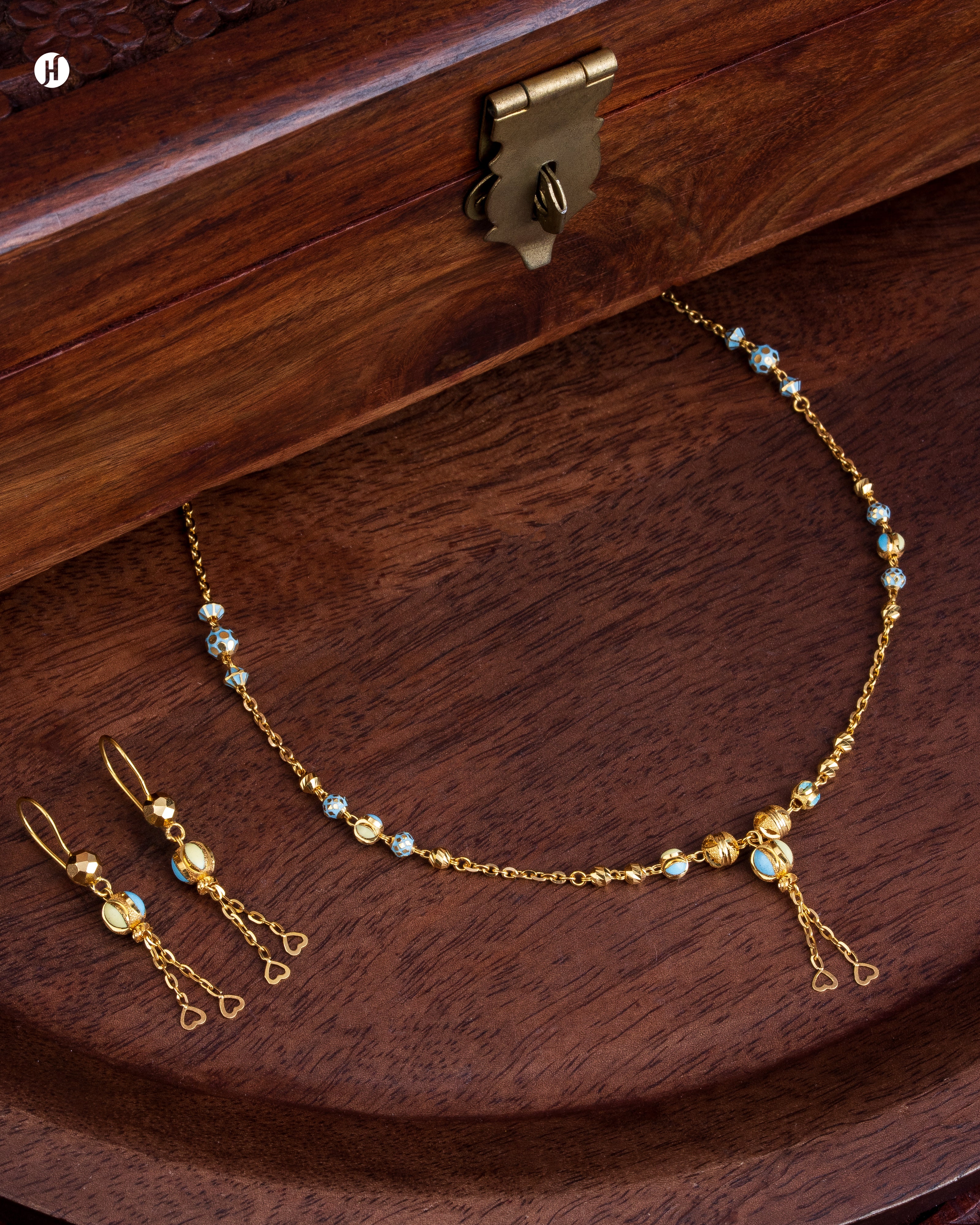 21K Yellow Gold Bahraini Bead Drop DailyWear Jewellery Set for Ladies ...