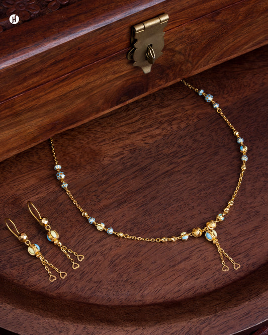 21Karat Yellow Gold Bahraini Bead Drop Necklace Set