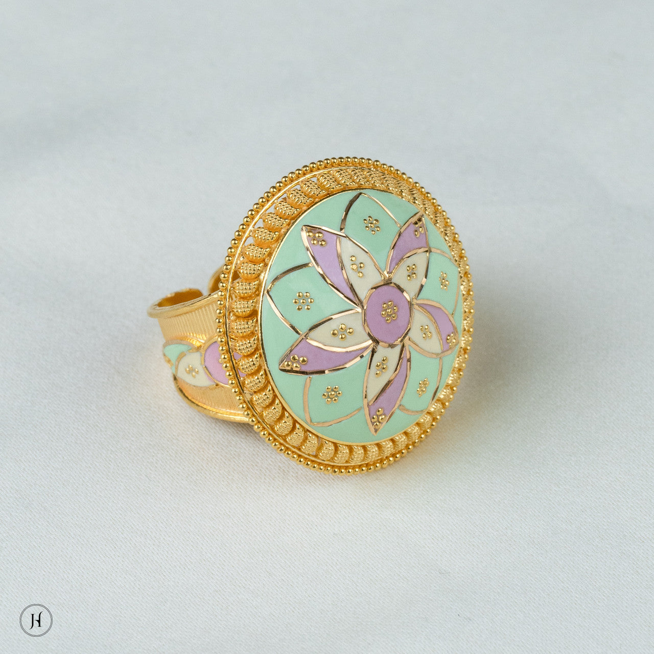 21K Yellow Gold Multicolored Enamel Ring