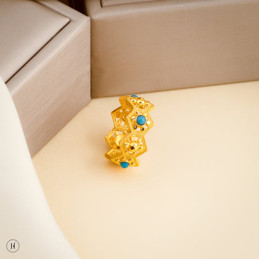 21k Yellow Gold Bahraini Turquoise Beaded Ring