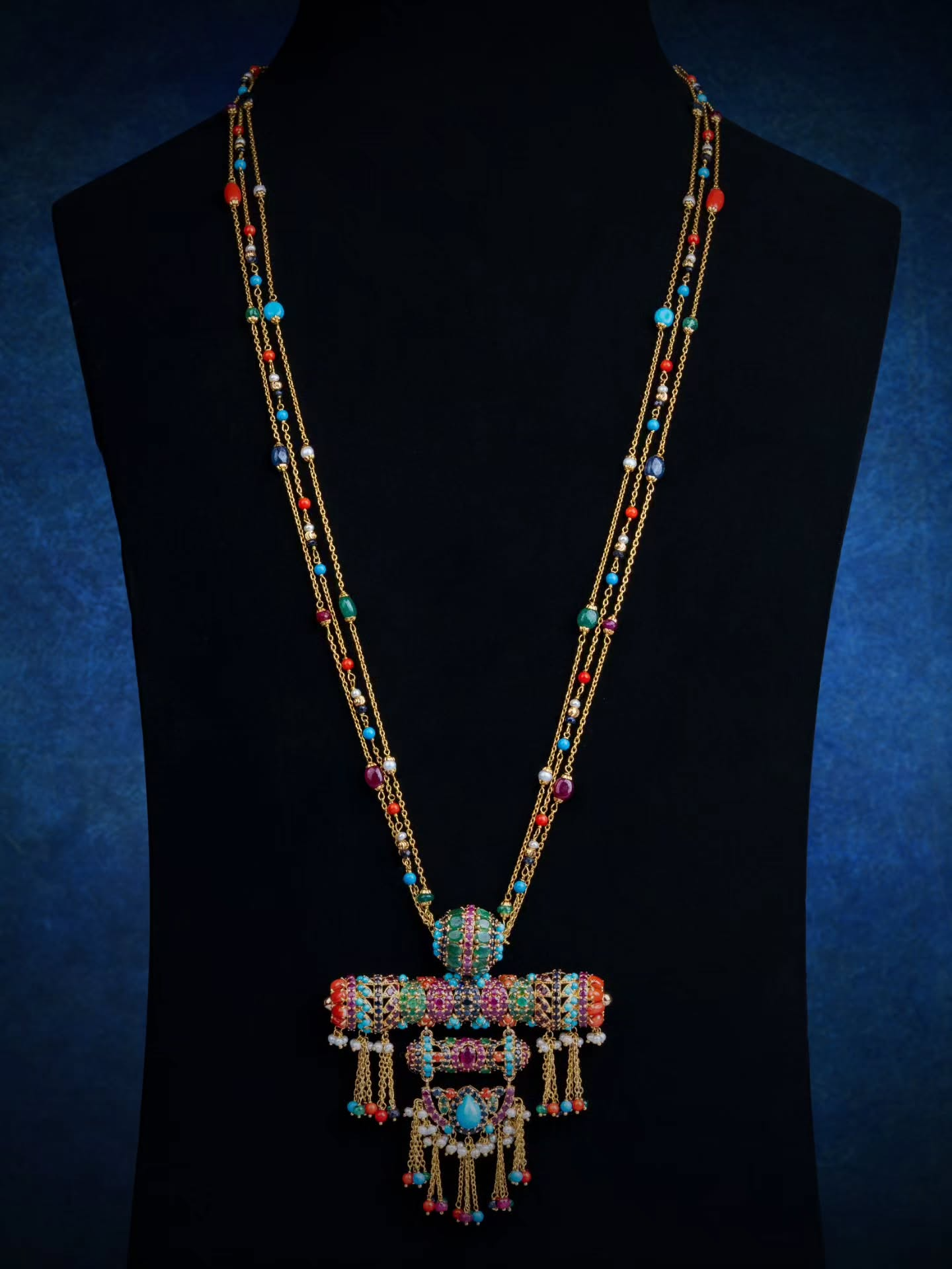 21kt Yellow Gold Bahraini Majestic Multicolored Gemstones Necklace