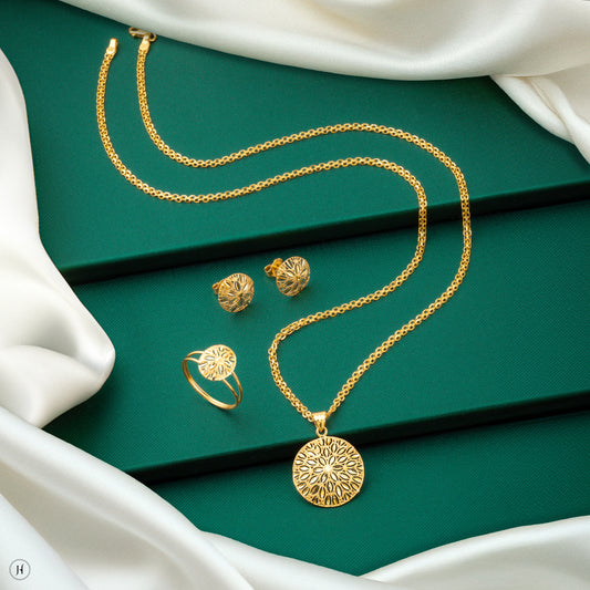 22K Yellow Gold Elegant Floral Pendant Set