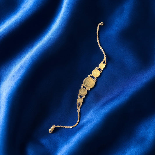 22K Yellow Gold Elegant Lightweight Coin Bracelet
