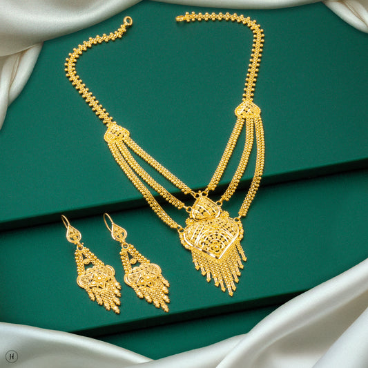 22K Yellow Gold Elegant Multi-Layered Love Necklace Set | bridal necklace set for women in UAE
