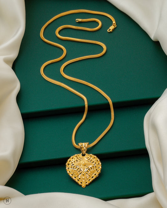 22K Yellow Gold Heart-Shaped Pendant Set for indian and pakistani women