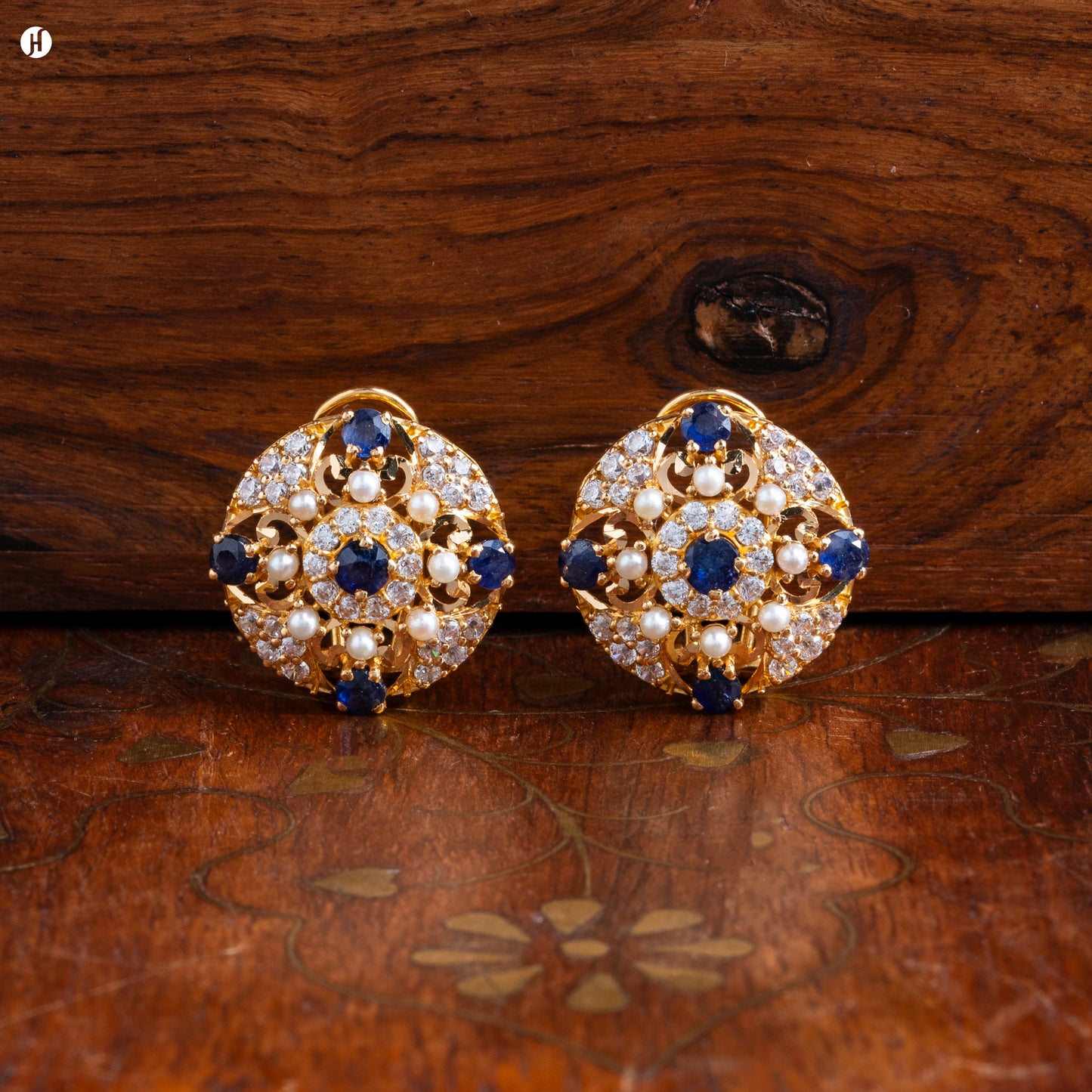 22K Yellow Gold Pakistani Floral Gemstone Earrings for ladies in UAE