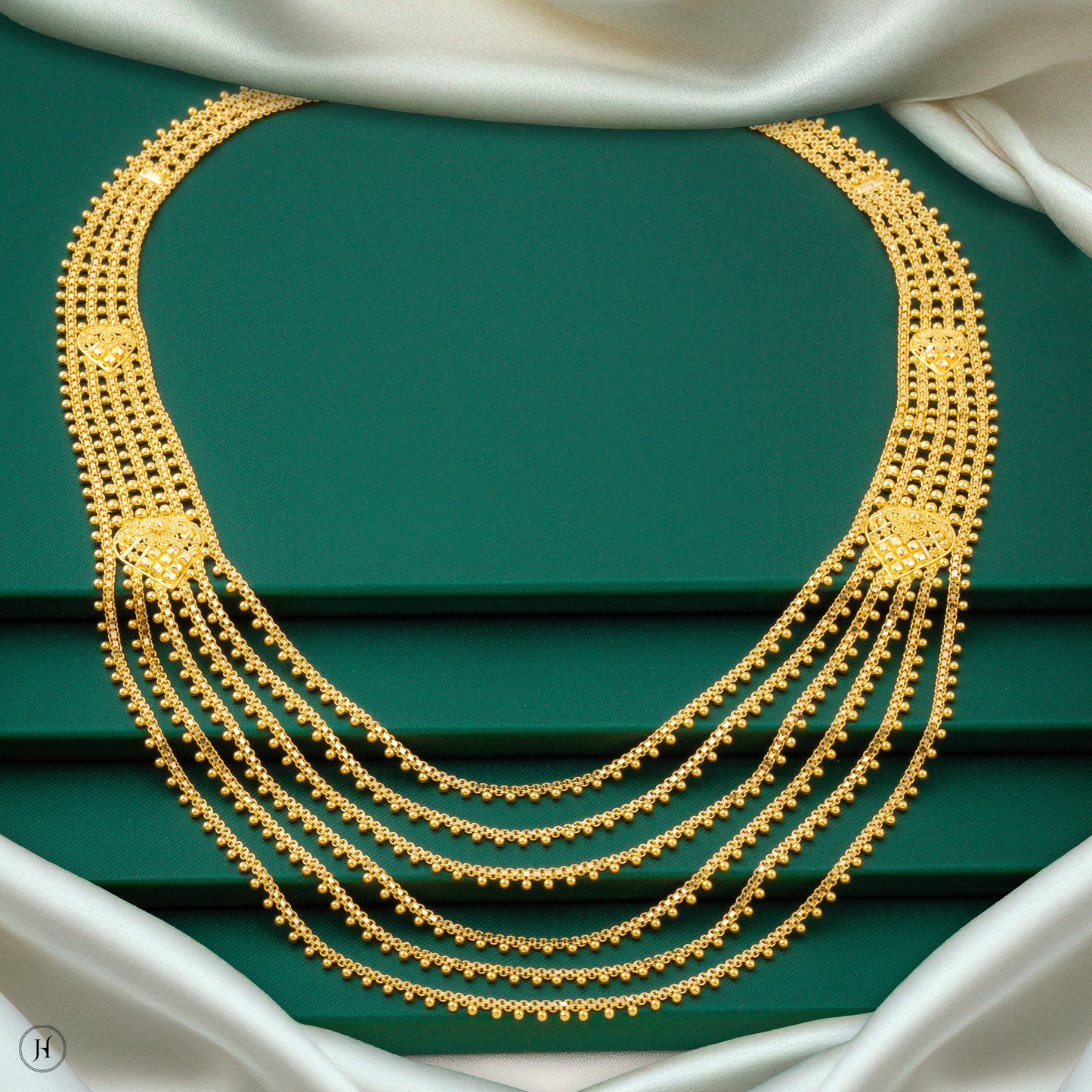 22K Yellow Gold Elegant Multi-Layered Matinee Necklace Set