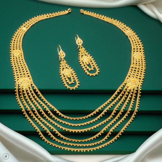 22K Yellow Gold Elegant Multi-Layered Matinee Necklace Set