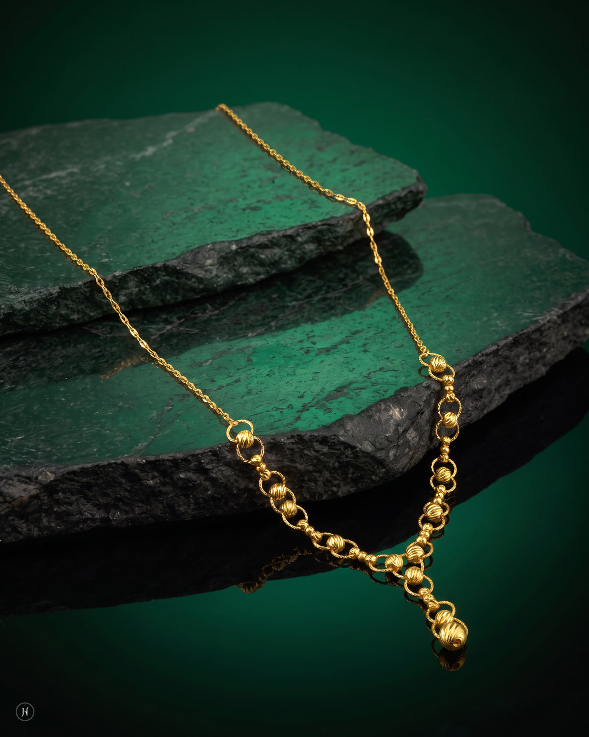 22K yellow gold diamond-cut bead Y-drop necklace, light everyday gold jewellery, J.H. by Priyansh Jewellery, Dubai, UAE.