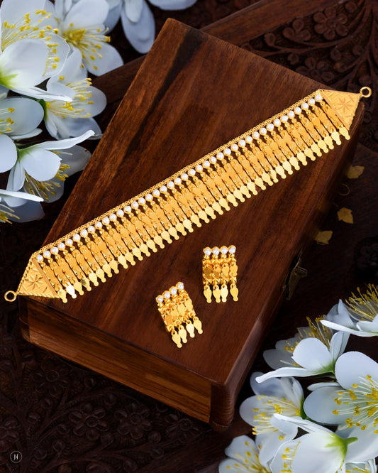 21K Yellow Gold Bahraini Dangling Drops Choker Set