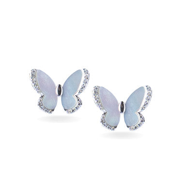 18K White Gold Mother of Pearl Butterfly Diamond Earrings