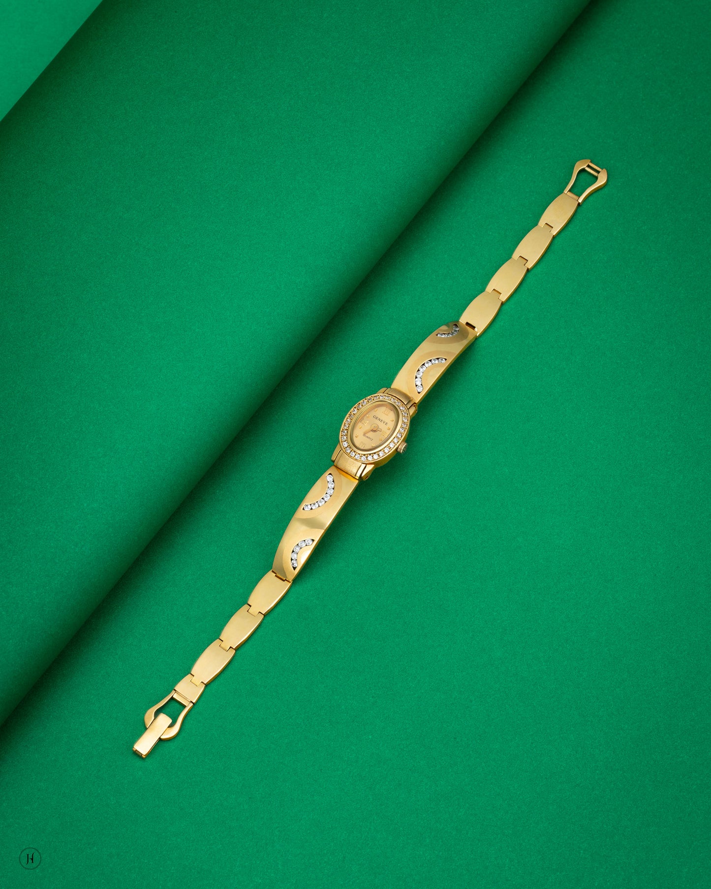 Gold Classic Oval Dial Ladies Watch with White Accent Detailing