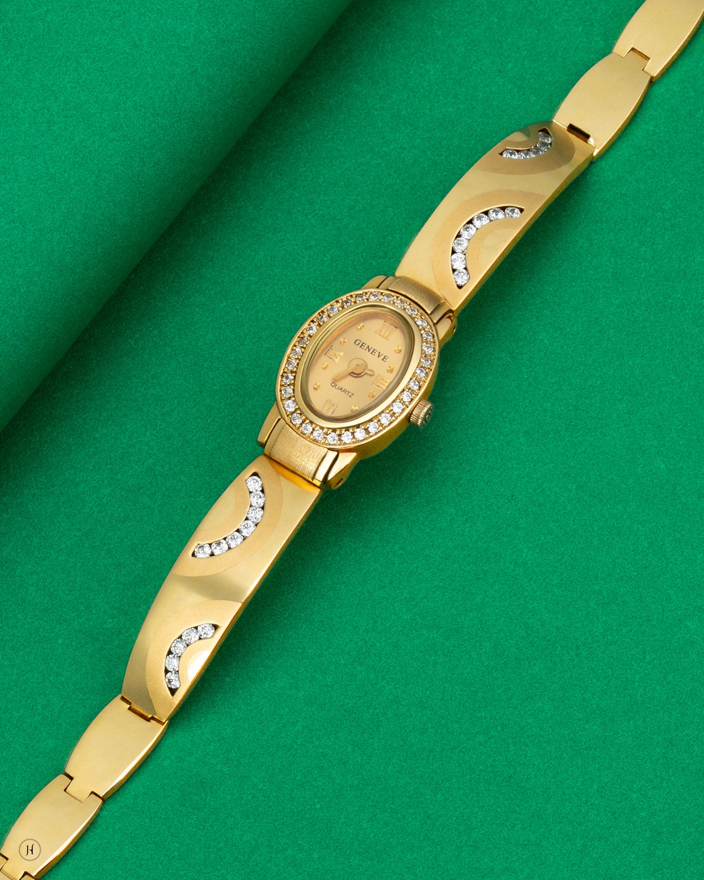 Gold Classic Oval Dial Ladies Watch with White Accent Detailing