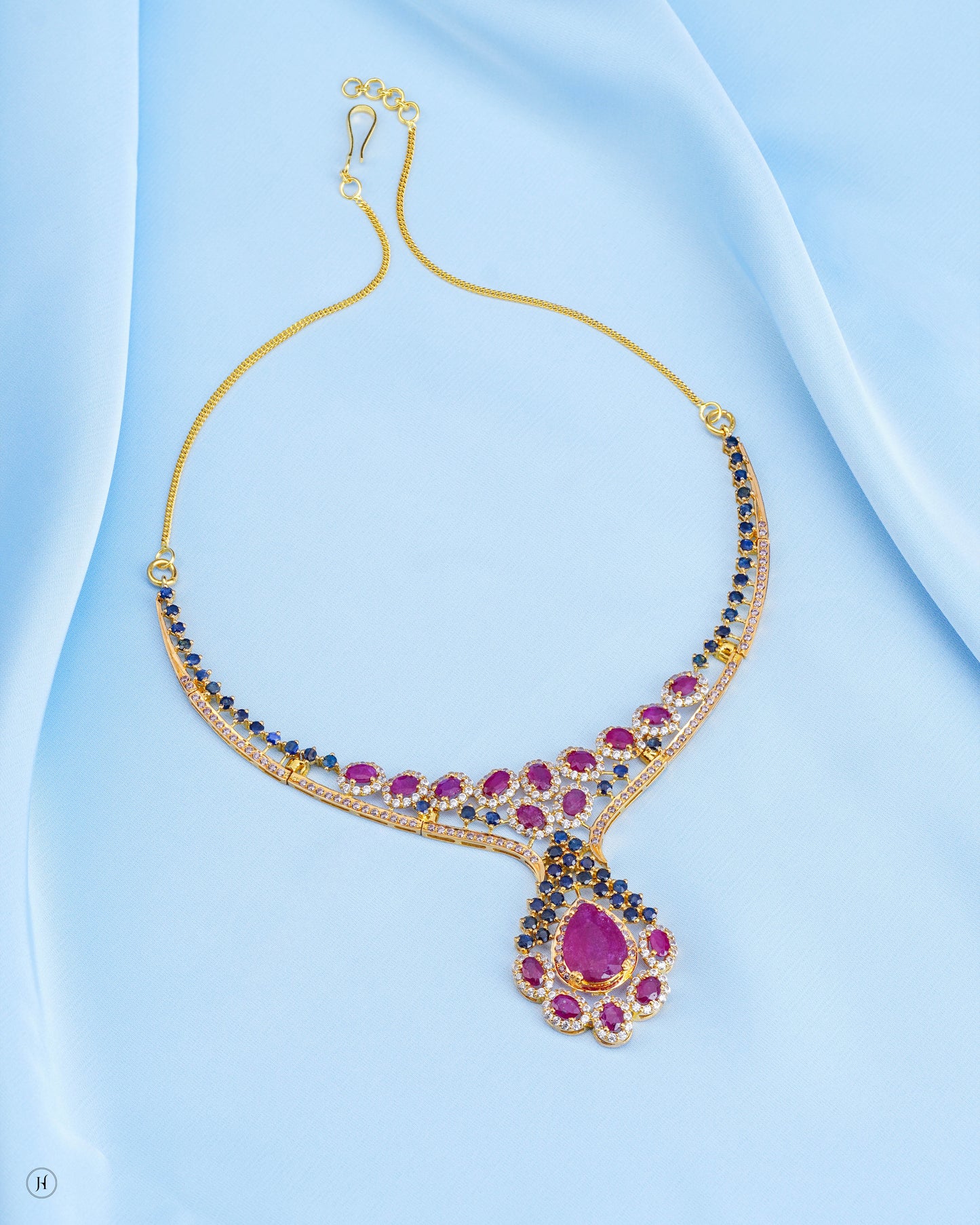 21Karat Yellow Gold Pakistani Ruby & Sapphire Gemstone Necklace Set