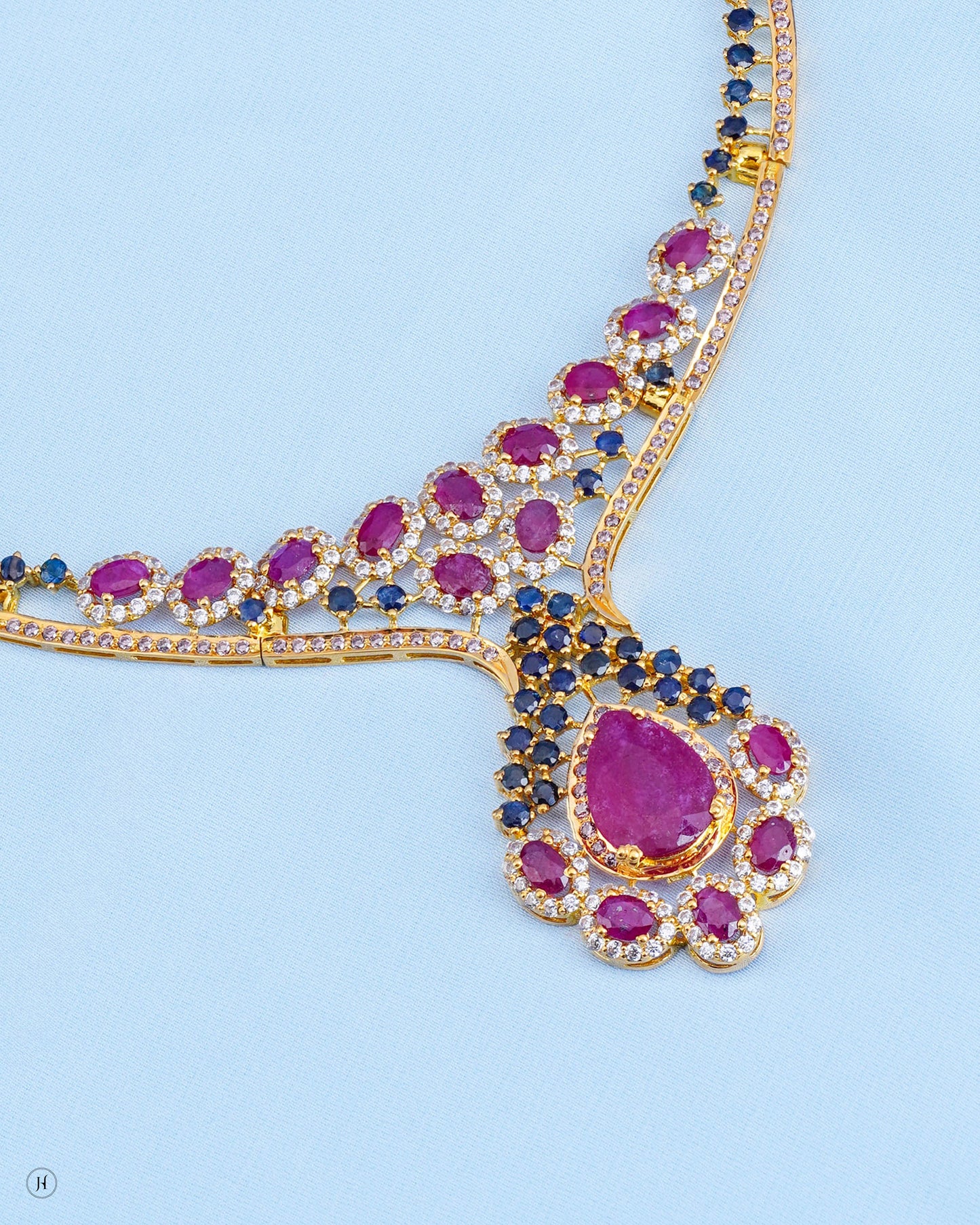 21Karat Yellow Gold Pakistani Ruby & Sapphire Gemstone Necklace Set