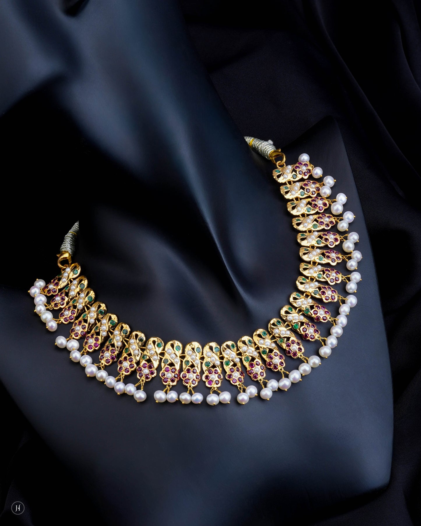 21K Yellow Gold Pakistani Peacock-inspired Gemstone Necklace Set