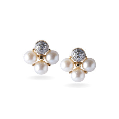 18K Yellow Gold Natural Pearls Diamond Earrings