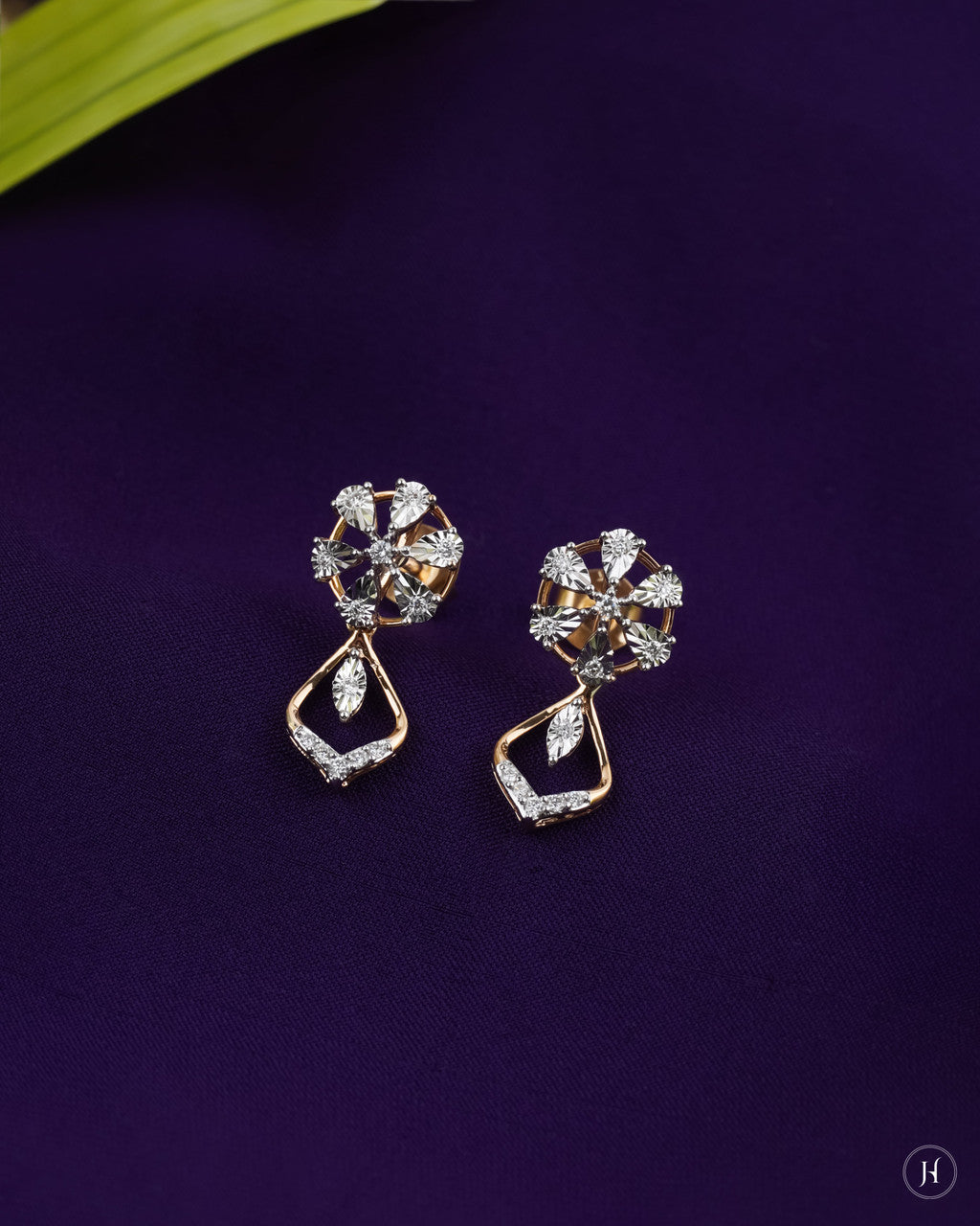 18K Rose Gold Petals Diamond Earrings