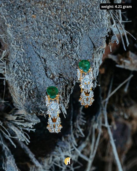 22K Yellow Pakistani Emerald Stud Statement Earrings with English Lock