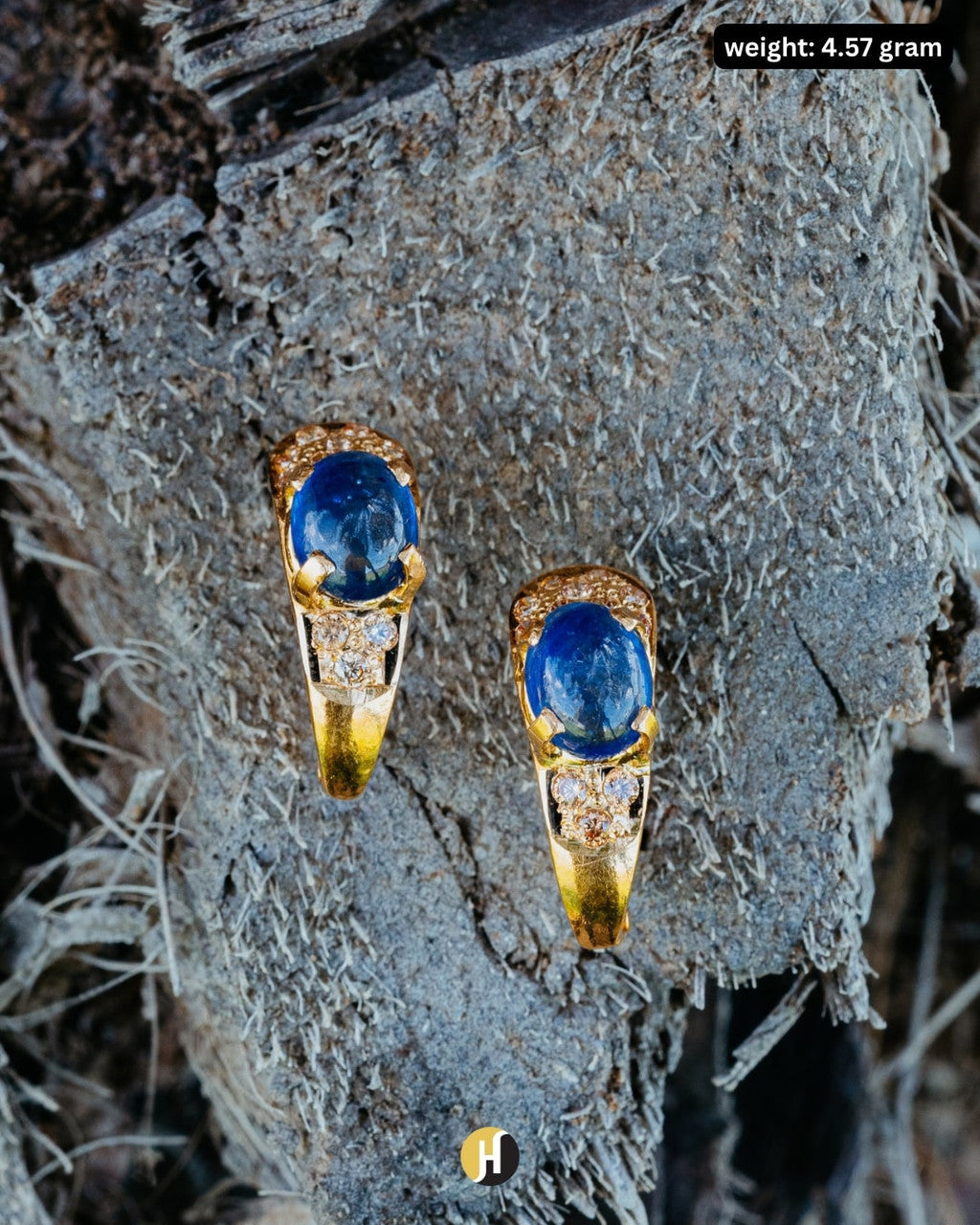 22K Yellow Gold Pakistani Stud Sapphire Statement Earrings