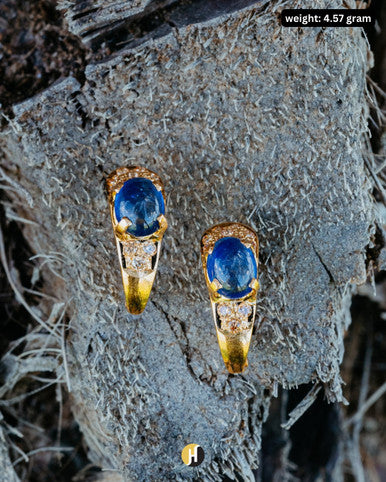 22K Yellow Gold Pakistani Stud Sapphire Statement Earrings