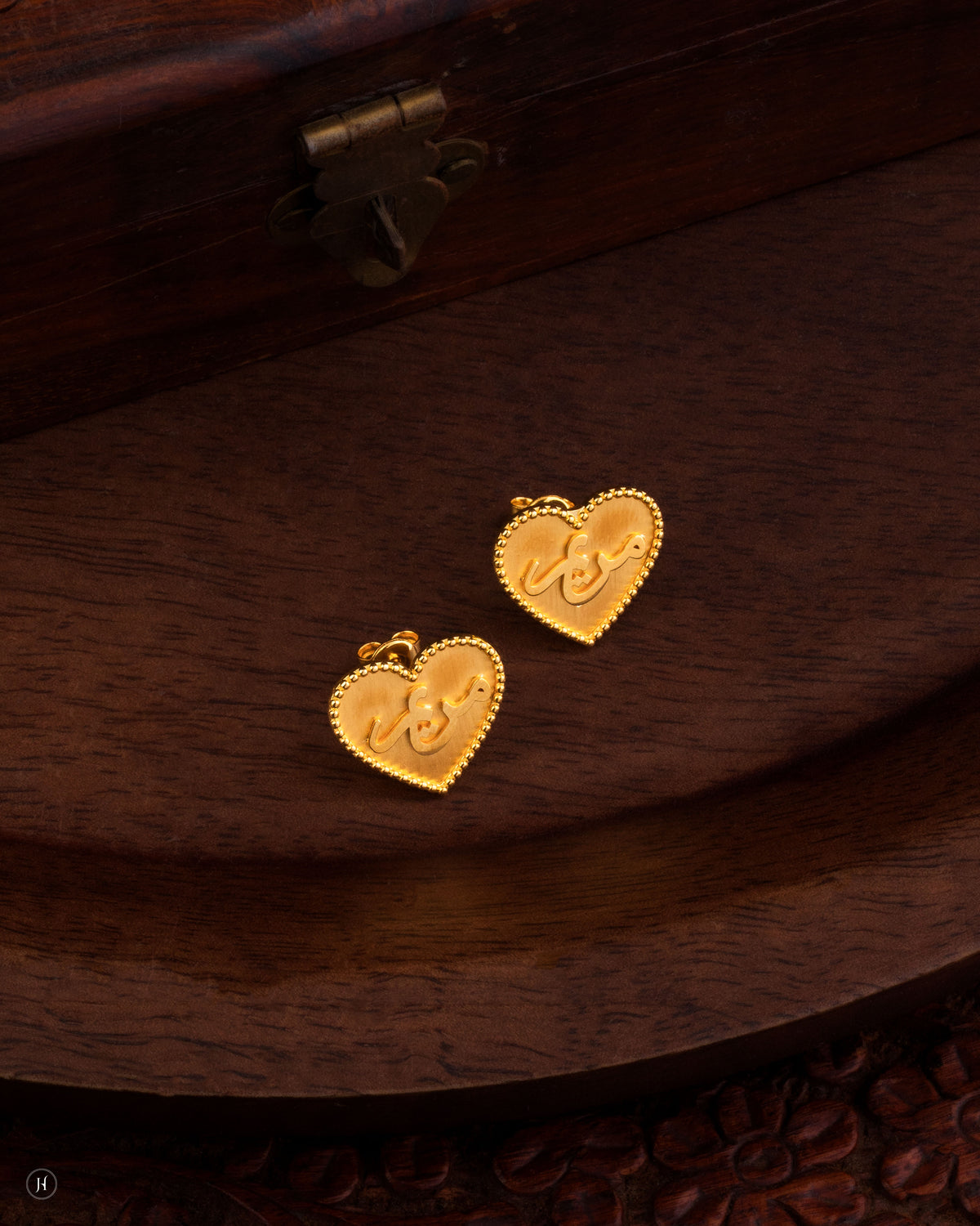 18K Yellow Gold Arabic Name Heart Pendant Necklace Set