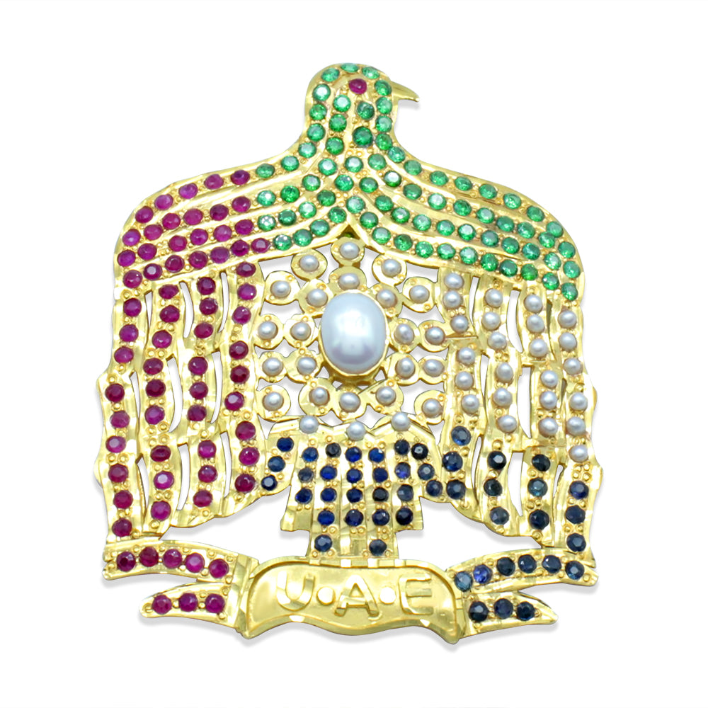 21K Yellow Gold UAE Falcon Pearl Brooch