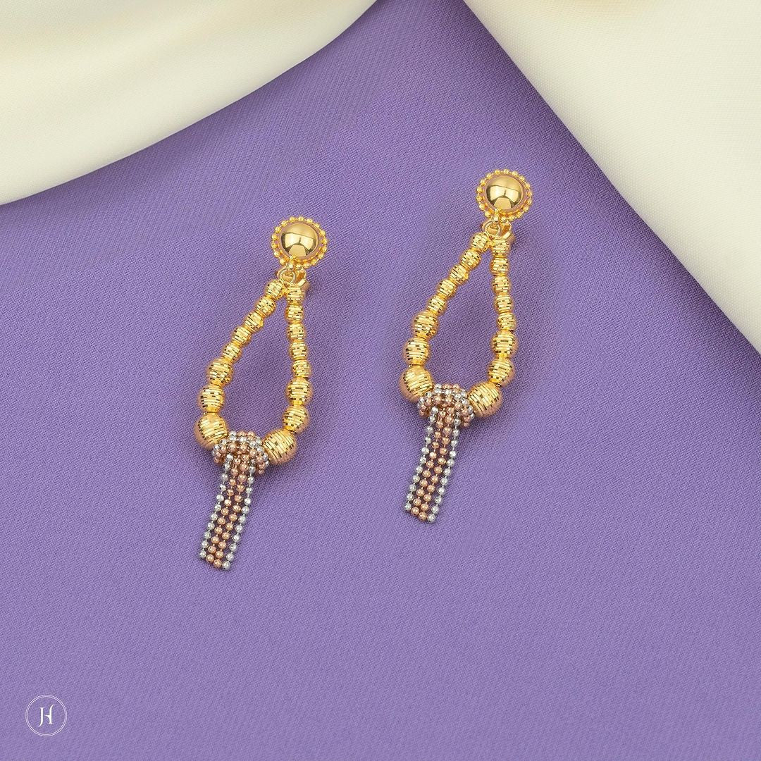 21K Yellow Gold Bahraini Teardrop Ball Tri-Tone chandelier Earrings