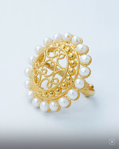 21K Yellow Gold Bahraini Round Pearl Ring