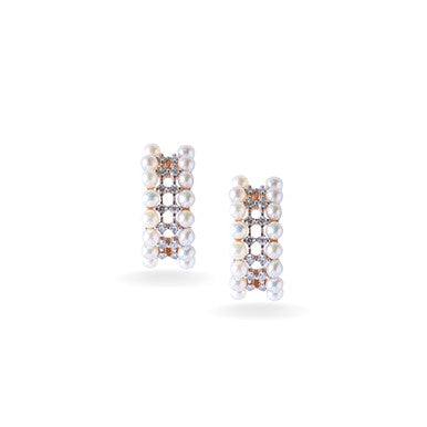 18K Rose Gold Round Pearl Diamond Earrings