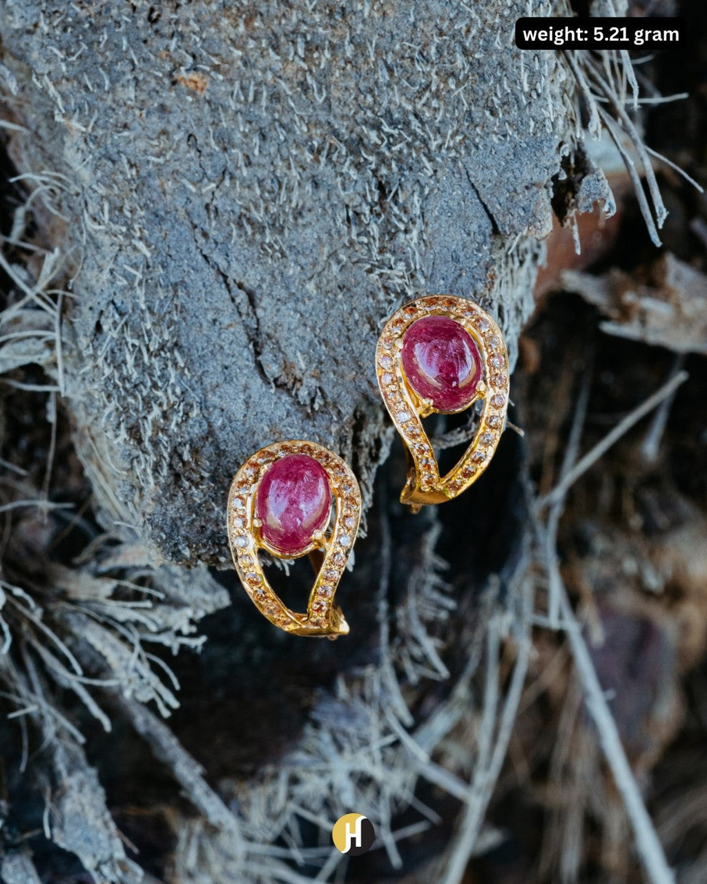 22K Yellow Gold Pakistani Ruby Stud Earrings