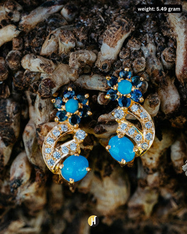 22K Yellow Gold Pakistani Stud Earrings With Multi-Gemstone