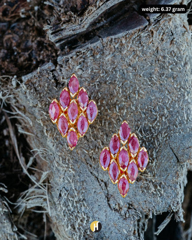 22K Yellow Gold Pakistani Marquise Ruby Statement Earrings