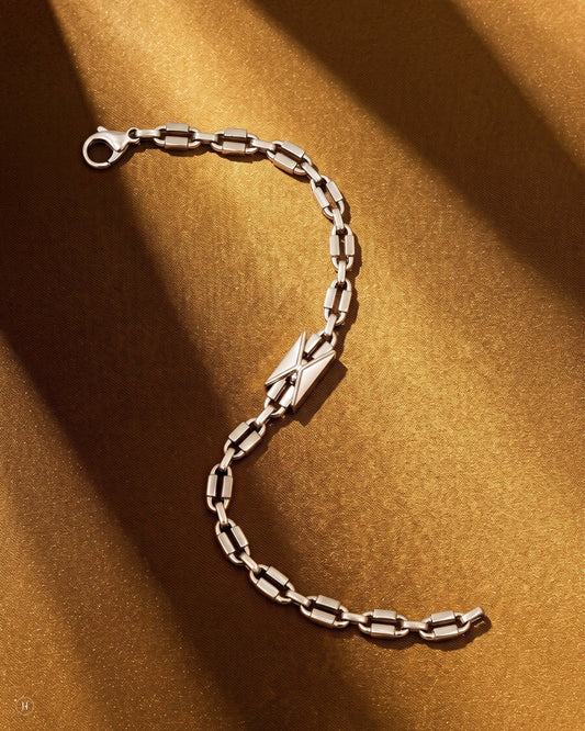 950 Platinum X-Motif Barrel-Link Bracelet