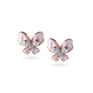 18K Rose Gold Mother of Pearl Butterfly Diamond Earrings